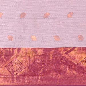 Pink jacquard art-silk half-saree, zari design blouse, contrast traditional design border & intricate dupatta