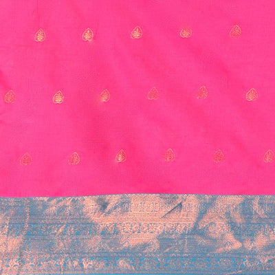 Pink jacquard art-silk half-saree, zari design blouse, contrast traditional design border & intricate dupatta