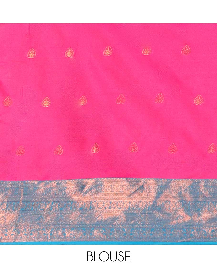 Pink jacquard art-silk half-saree, zari design blouse, contrast traditional design border & intricate dupatta