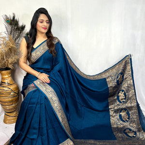 Dola Silk Golden Zari Border Saree
