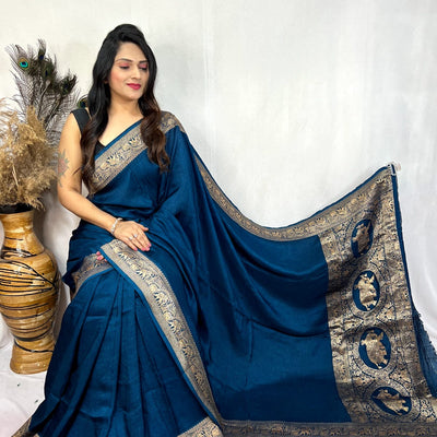 Dola Silk Golden Zari Border Saree