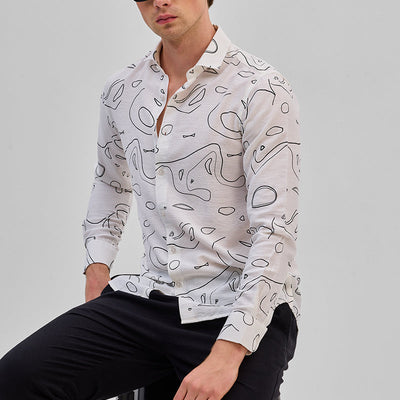 Cream Abstract Slim Fit Shirt