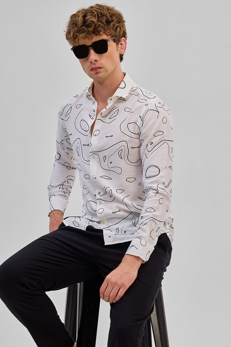 Cream Abstract Slim Fit Shirt