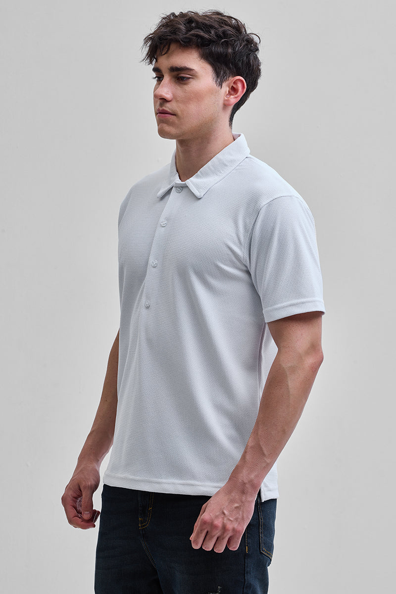 White Textured Polo T-Shirt