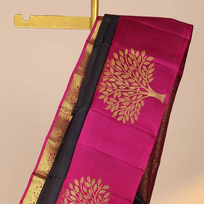 Purple zari striped silksaree, contrast floral jaal pallu & border of rekku,vanki,kodi visiry & tree designs