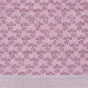 Off-white floral printed semi-banaras linen saree, plain border