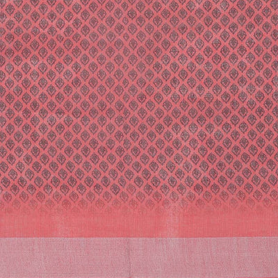 Grey unique motifs printed semi-banaras linen saree, contrast border
