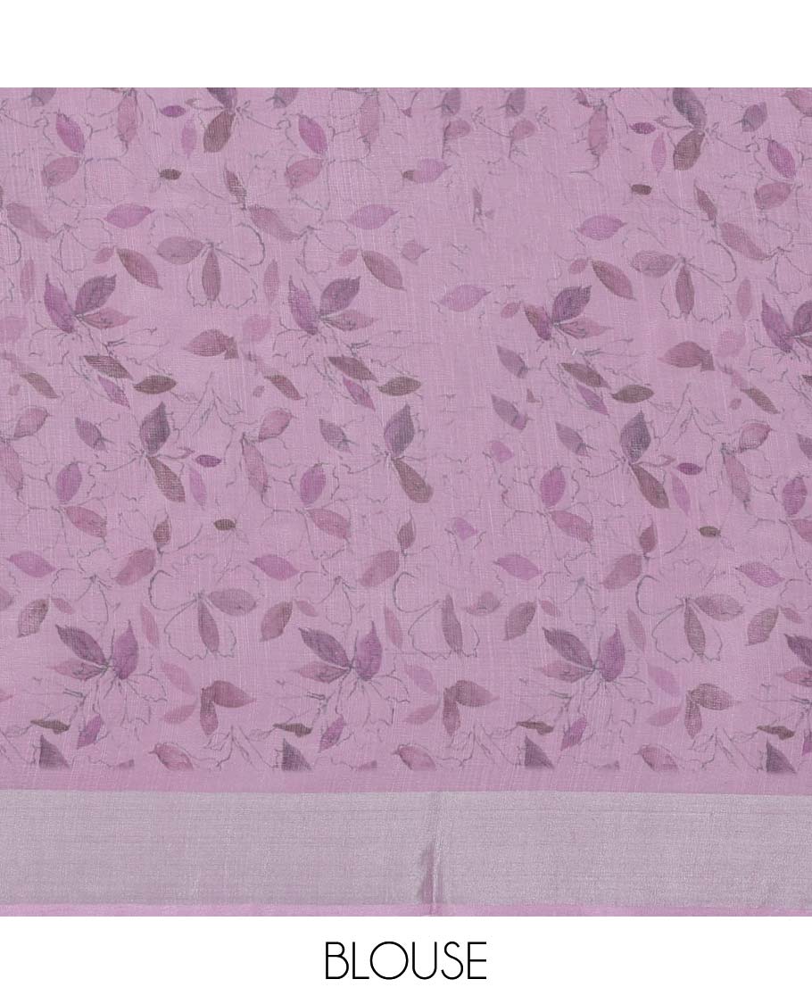Cream colorful floral printed semi-banaras linen saree, contrast border