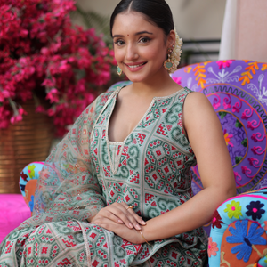 Mint Breeze Printed Georgette Sharara Set