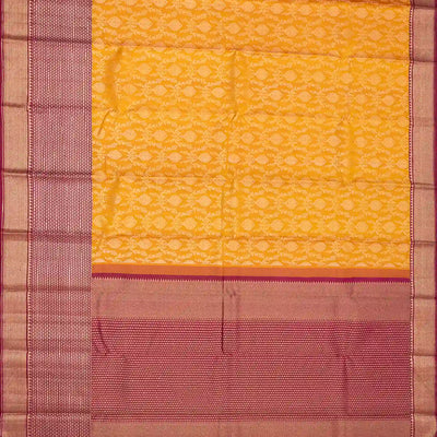 Mango Yellow Handloom Kanchipuram Silk Saree With Meena Floral Motifs