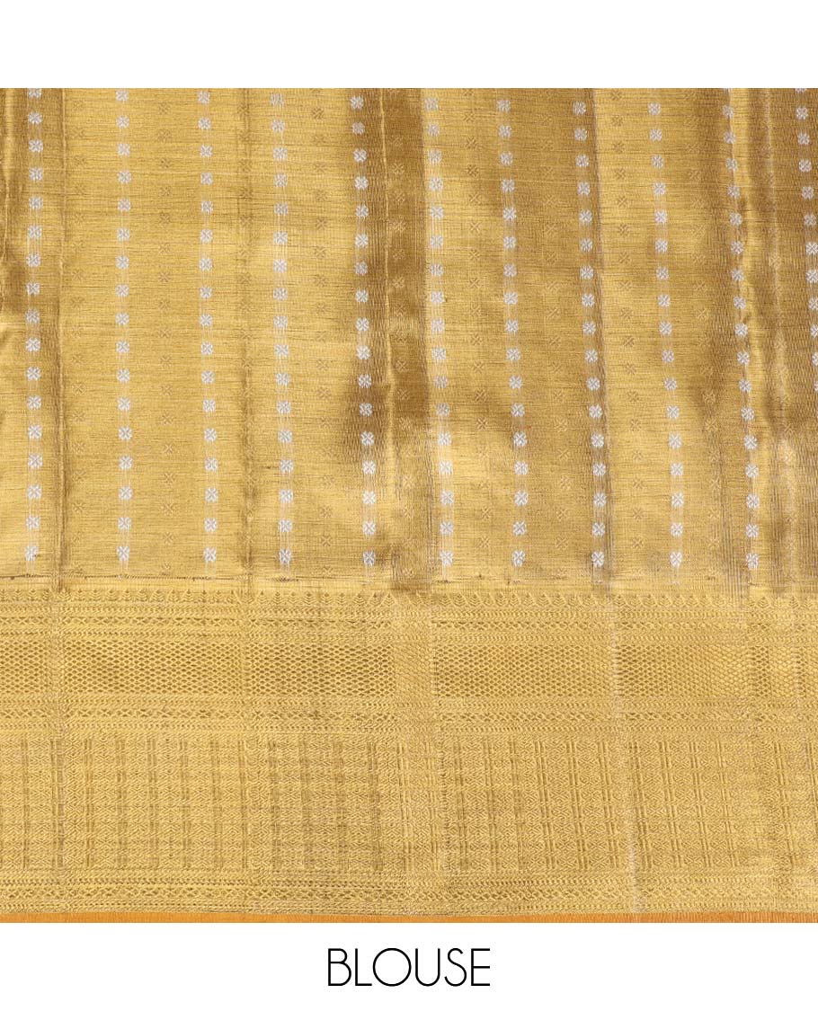 Gold jacquard silk saree, contrast intricate pallu & zari highlighted border steeped with traditional designs