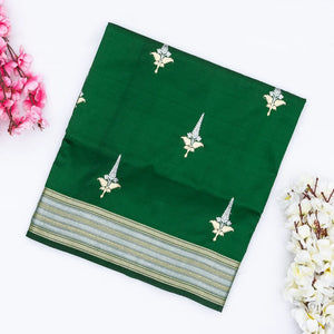 Dark Green Handloom Banarasi Silk Saree With Floral Buttas