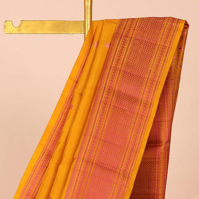 Yellow mayil chakram kanchipuram silk saree, jaal pallu & border of thilakam,banaras,muthu,ara bogudi,poun & vanki