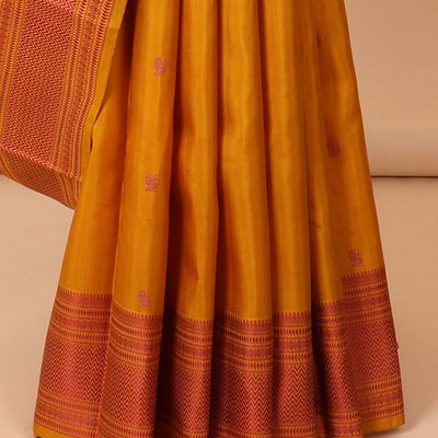 Yellow mayil chakram kanchipuram silk saree, jaal pallu & border of thilakam,banaras,muthu,ara bogudi,poun & vanki