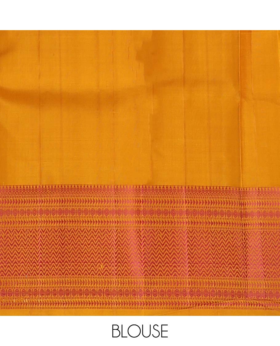 Yellow mayil chakram kanchipuram silk saree, jaal pallu & border of thilakam,banaras,muthu,ara bogudi,poun & vanki