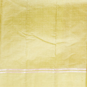 Mustard tusser silk saree with zari buttas, zari striped border