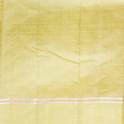 Mustard tusser silk saree with zari buttas, zari striped border