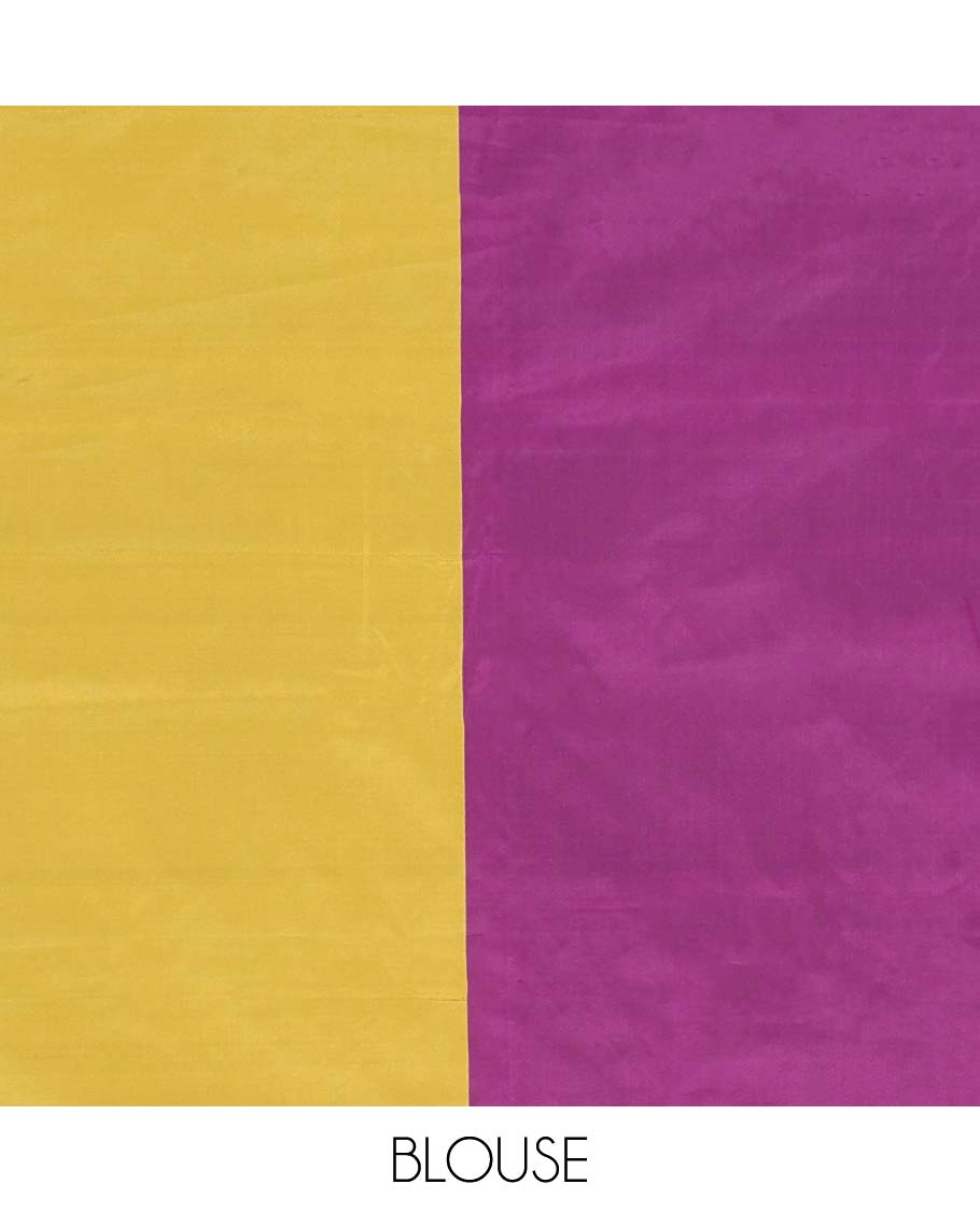 Purple aarani gift saree with buttas, contrast striped border & pallu of stripes