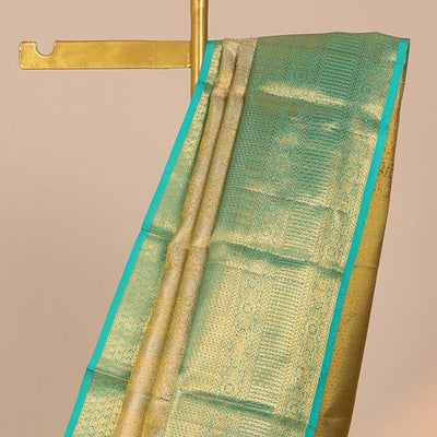 Gold jacquard Kanchipuram tissue silk saree, contrast jaal pallu & border of thilakam,kathir & intricate designs