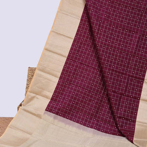 Maroon buttas & checked silk saree, contrast intricate pallu & border steeped with traditional zari motifs