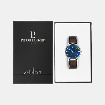 Essential Men Quartz Blue Dial Analog Leather Watch 217G164