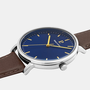 Essential Men Quartz Blue Dial Analog Leather Watch 217G164