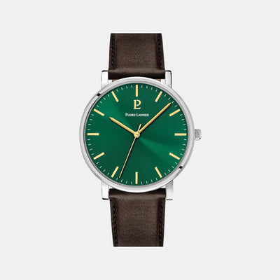 Essential Men Quartz Green Dial Analog Leather Watch 217G174