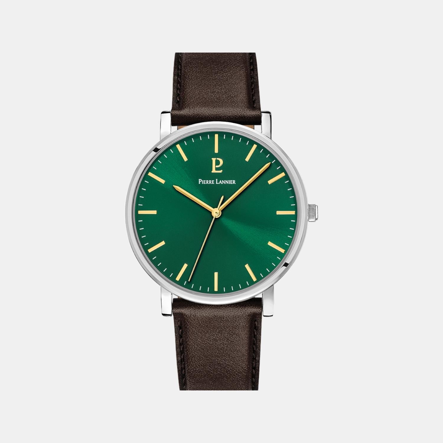 Essential Men Quartz Green Dial Analog Leather Watch 217G174