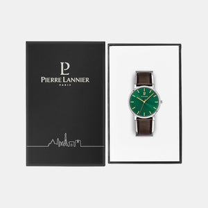 Essential Men Quartz Green Dial Analog Leather Watch 217G174