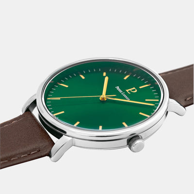 Essential Men Quartz Green Dial Analog Leather Watch 217G174