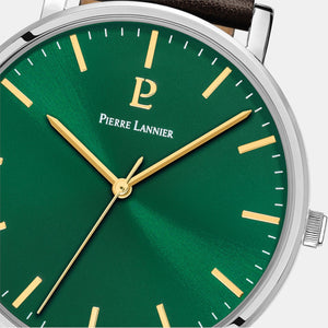 Essential Men Quartz Green Dial Analog Leather Watch 217G174