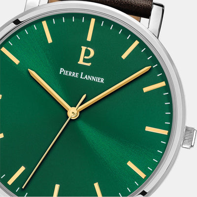 Essential Men Quartz Green Dial Analog Leather Watch 217G174