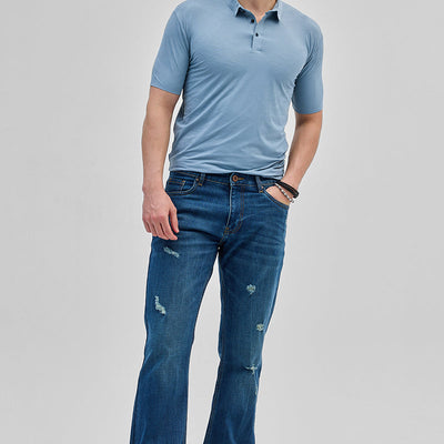 Blue Textured Stitchless Polo T-Shirt