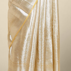 Sandal geometric zari jacquard design tissue silk saree, traditional zari border