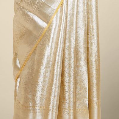 Sandal geometric zari jacquard design tissue silk saree, traditional zari border