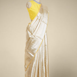 Sandal geometric zari jacquard design tissue silk saree, traditional zari border