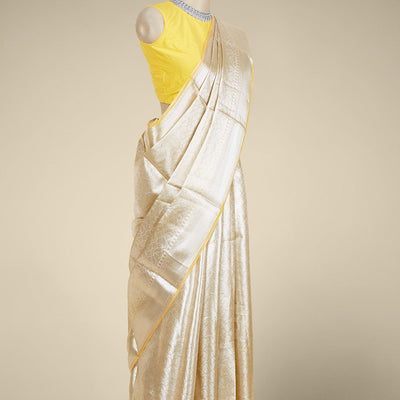 Sandal geometric zari jacquard design tissue silk saree, traditional zari border