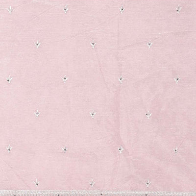 Pink artsilk halfsaree, contrast embroidered border,embroidered blouse & scallop embroidered dhavani