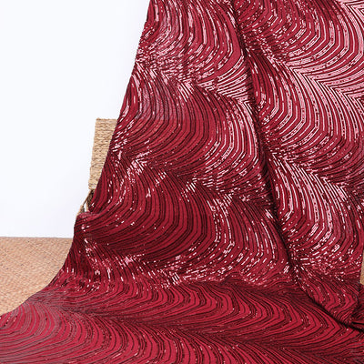 Borderless red sequins embroidered designer saree