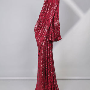 Borderless red sequins embroidered designer saree