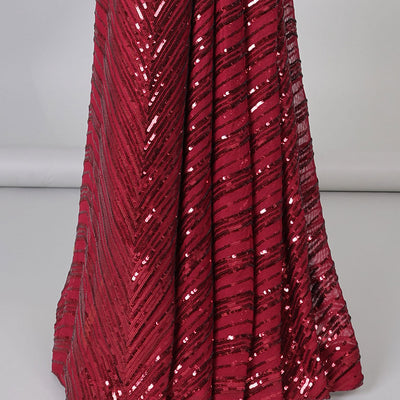 Borderless red sequins embroidered designer saree