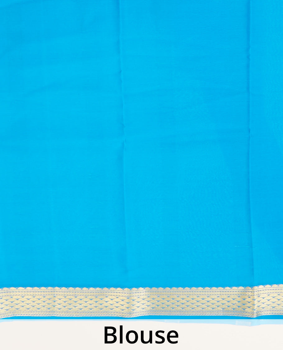 Green plain design mysore silk saree, contrast traditional zari design border