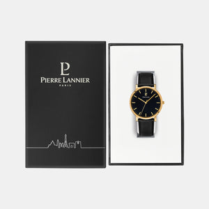 Essential Men Quartz Black Dial Analog Leather Watch 218F033