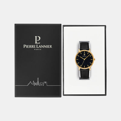 Essential Men Quartz Black Dial Analog Leather Watch 218F033