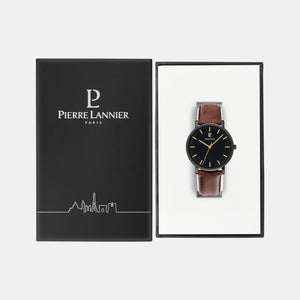 Essential Men Quartz Black Dial Analog Leather Watch 218F434