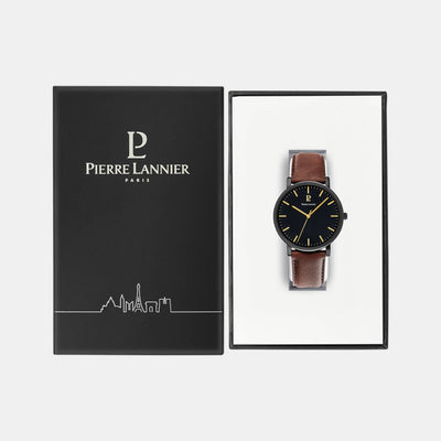 Essential Men Quartz Black Dial Analog Leather Watch 218F434