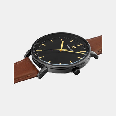 Essential Men Quartz Black Dial Analog Leather Watch 218F434