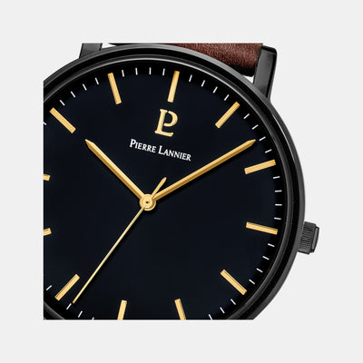 Essential Men Quartz Black Dial Analog Leather Watch 218F434