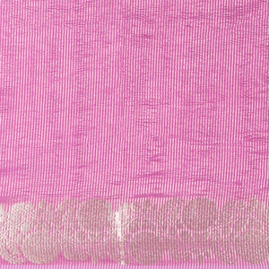 Pink crushed saree, floral creeper zari border & pallu of stripes