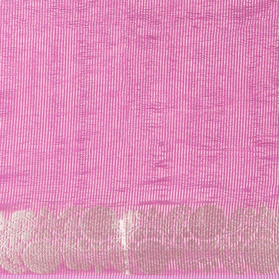 Pink crushed saree, floral creeper zari border & pallu of stripes